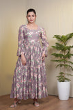 MAUVE MELODY – Mauve Muslin Base with Soft Pink Floral Print Maxi