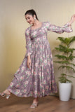 MAUVE MELODY – Mauve Muslin Base with Soft Pink Floral Print Maxi
